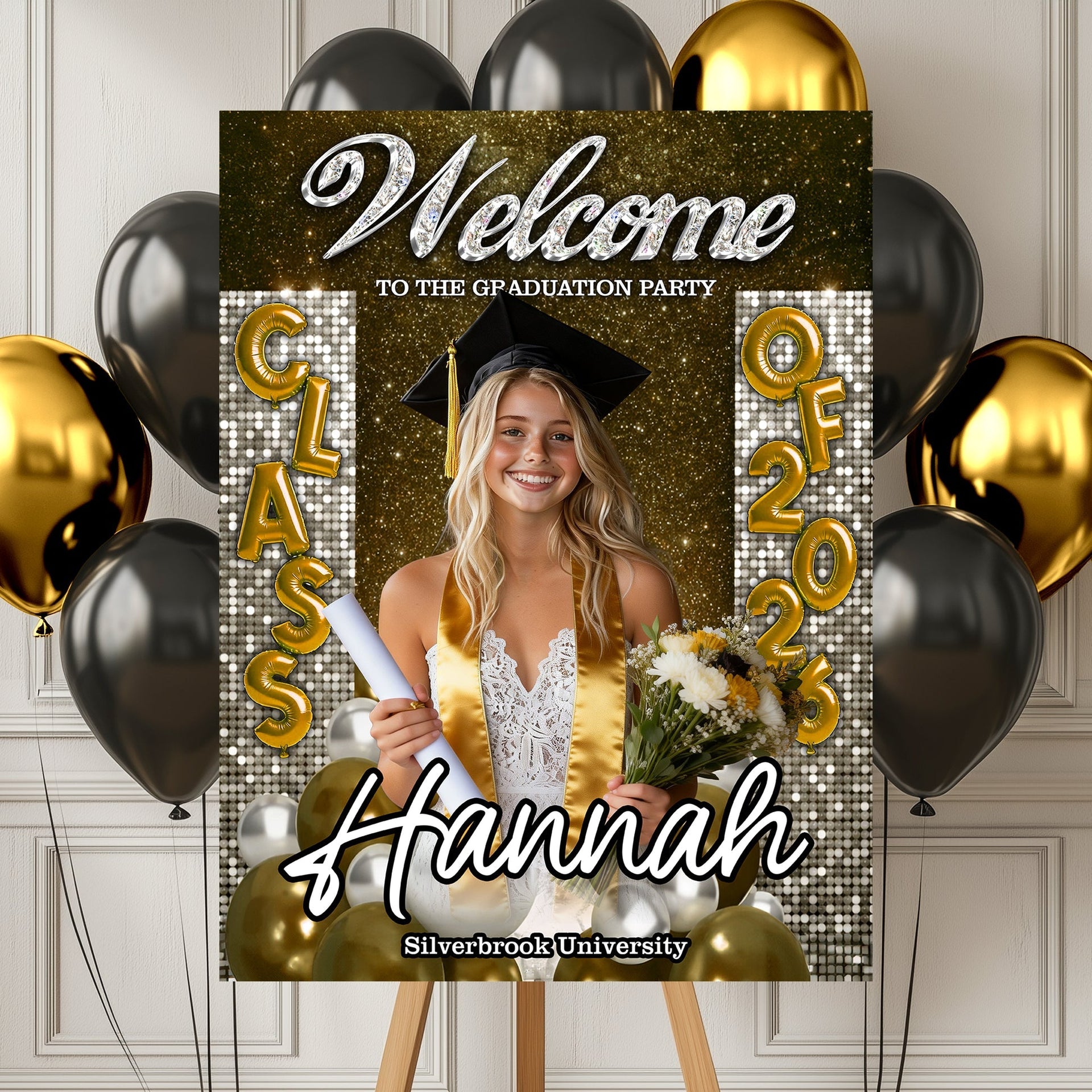 Custom Class Of 2026 - Personalized Graduation Party Welcome Sign Custom Photo Party Canvas Sign