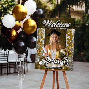 Custom Class Of 2026 - Personalized Graduation Party Welcome Sign Custom Photo Party Canvas Sign