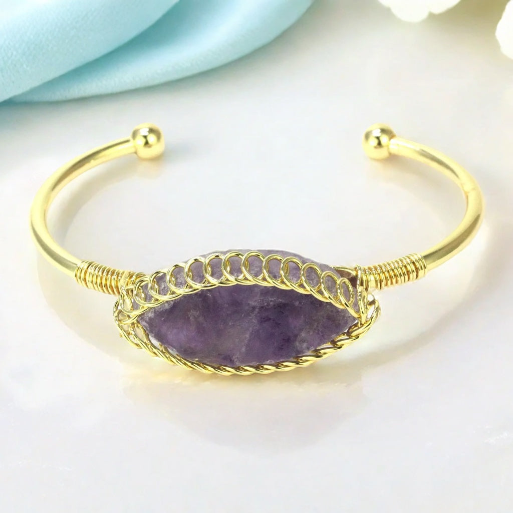 Elegant Amethyst Gold Cuff Bracelet For Her