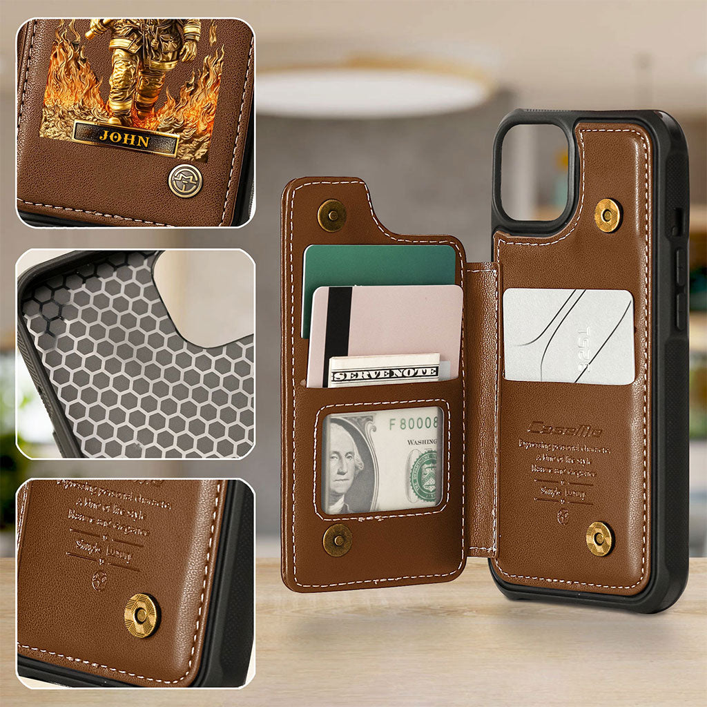 Firefighter Leather Wallet Phone Case, Personalized Flip Wallet Phone Case