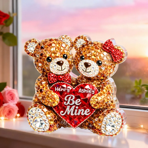 3D Shiny Effect Bear Couple - Personalized Acrylic Block Plaque - Heartfelt Valentine's Day Gift for Her, for Him