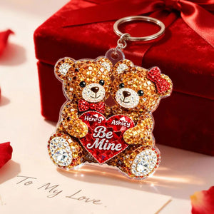 3D Shiny Effect Bear Couple - Personalized Acrylic Keychain - Heartfelt Valentine's Day Gift for Her, for Him