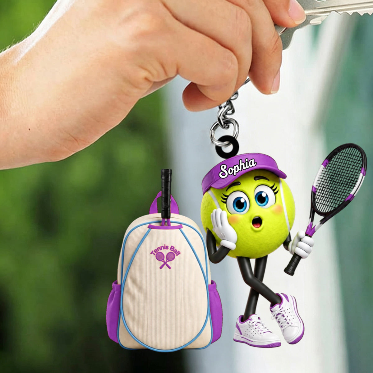 Surprised Tennis Ball Mascot Personalized Male & Female Tennis Keychain