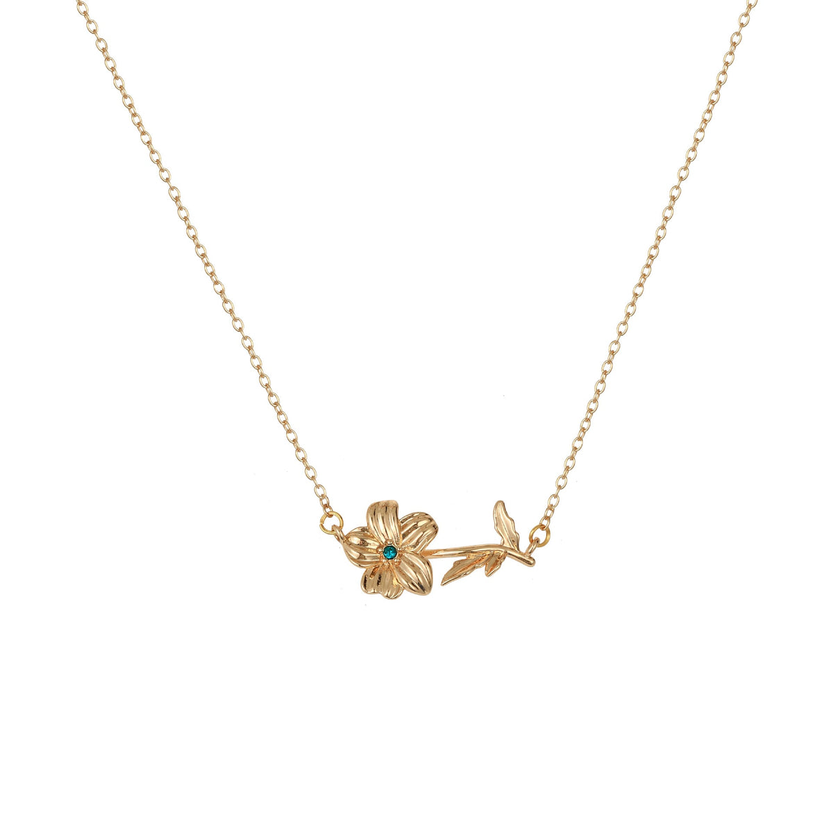 Birth Flower Necklace - Dainty Horizontal Flower Charm