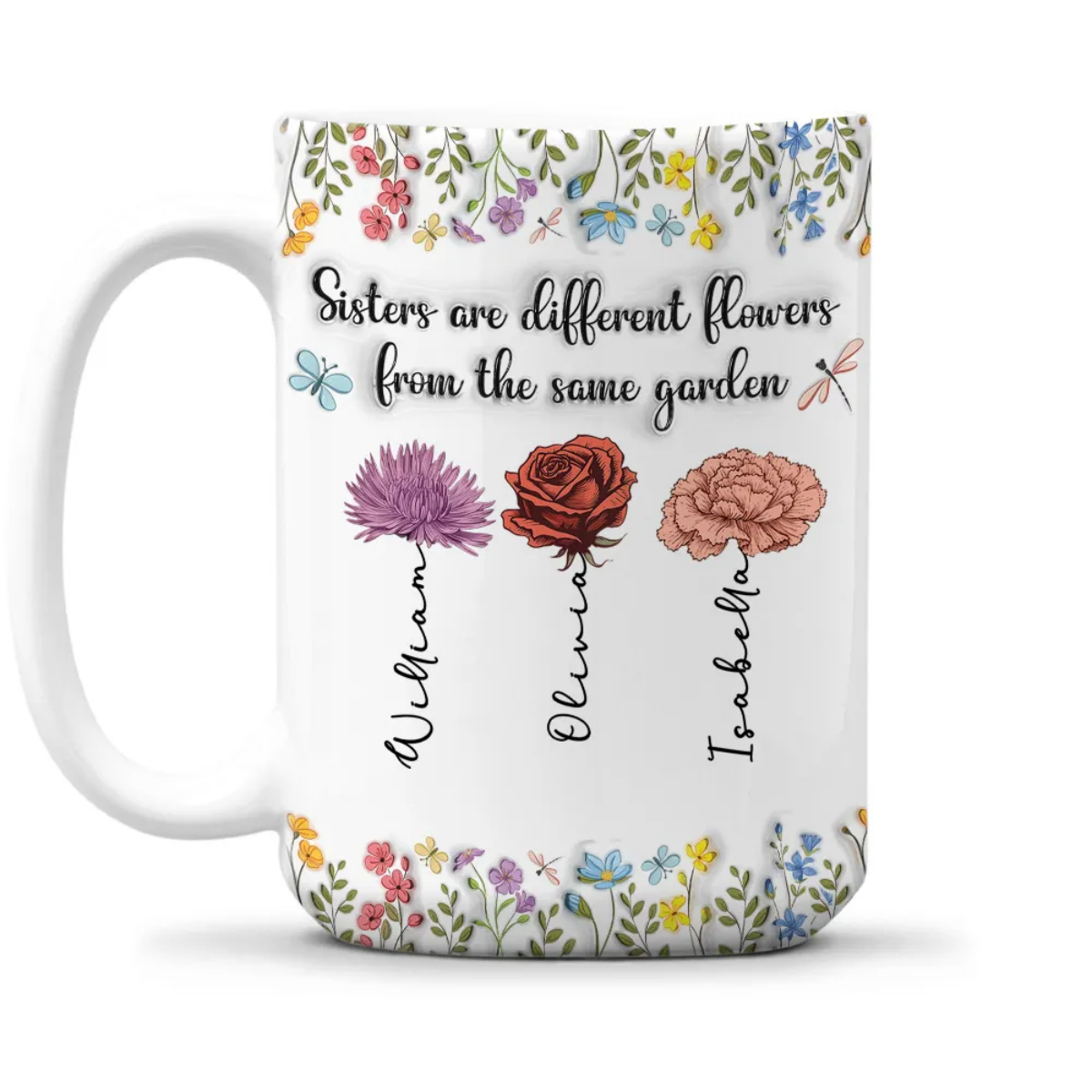 Sisters Are Different Flowers From The Same Garden Personalized Mug
