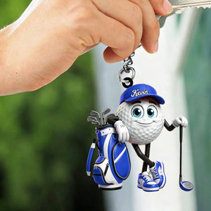 Relaxed Confident Pose Personalized Golf Ball Mascot Keychain Gift for Male & Female Golfer