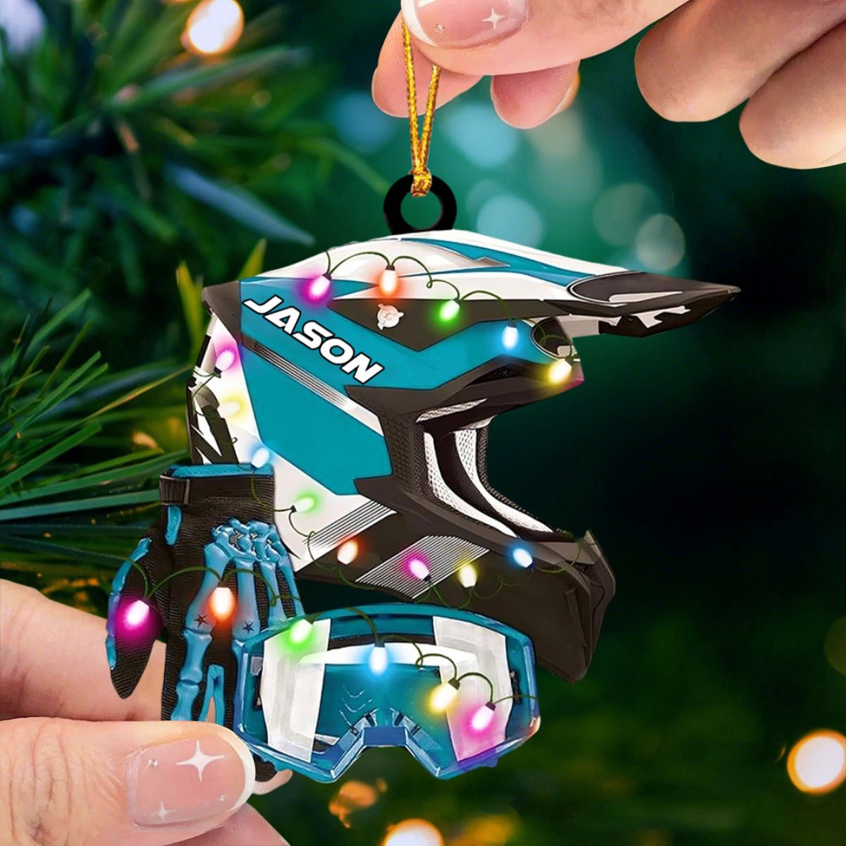 Custom Motocross Gear Ornament, Arcrylic Christmas Ornament, Helmet Gloves Goggles Decor