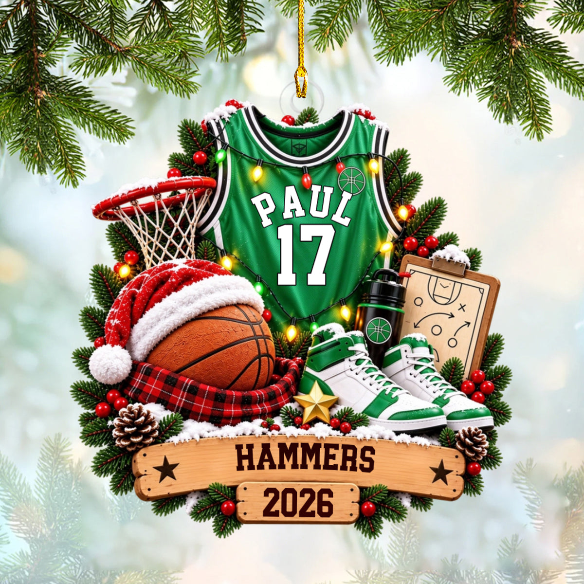 Personalized Basketball Christmas Ornament – Custom Name & Jersey Number Keepsake | Gift For Basketball Players, Coaches & Fans