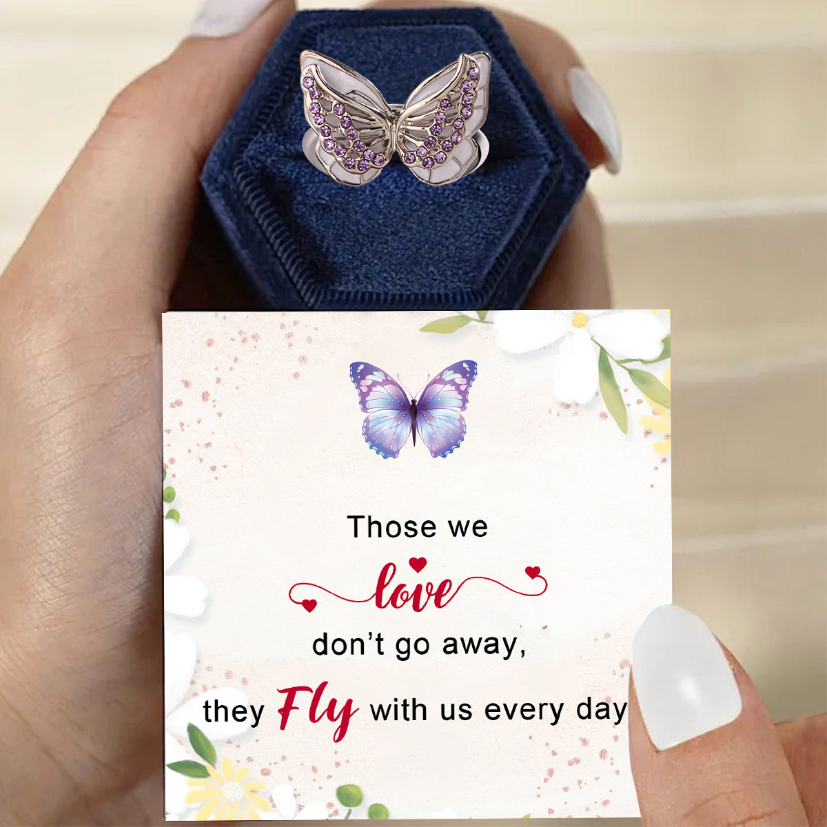 For Memorial - Those We Love Fly with Us Diamond Double Butterfly Ring