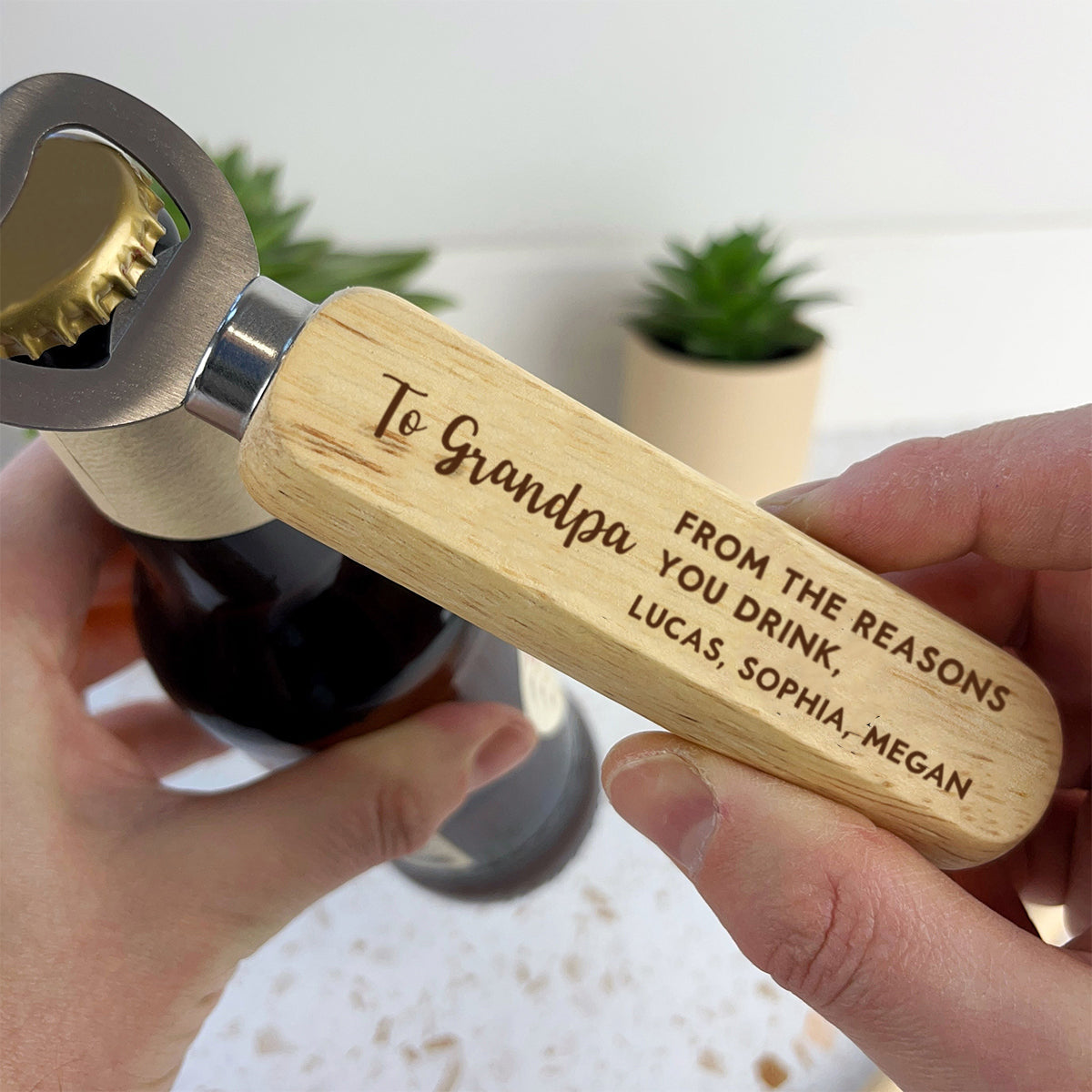 From The Reasons You Drink - Personalized Wooden Bottle Opener Gift For Dad, Grandpa, Father's Day