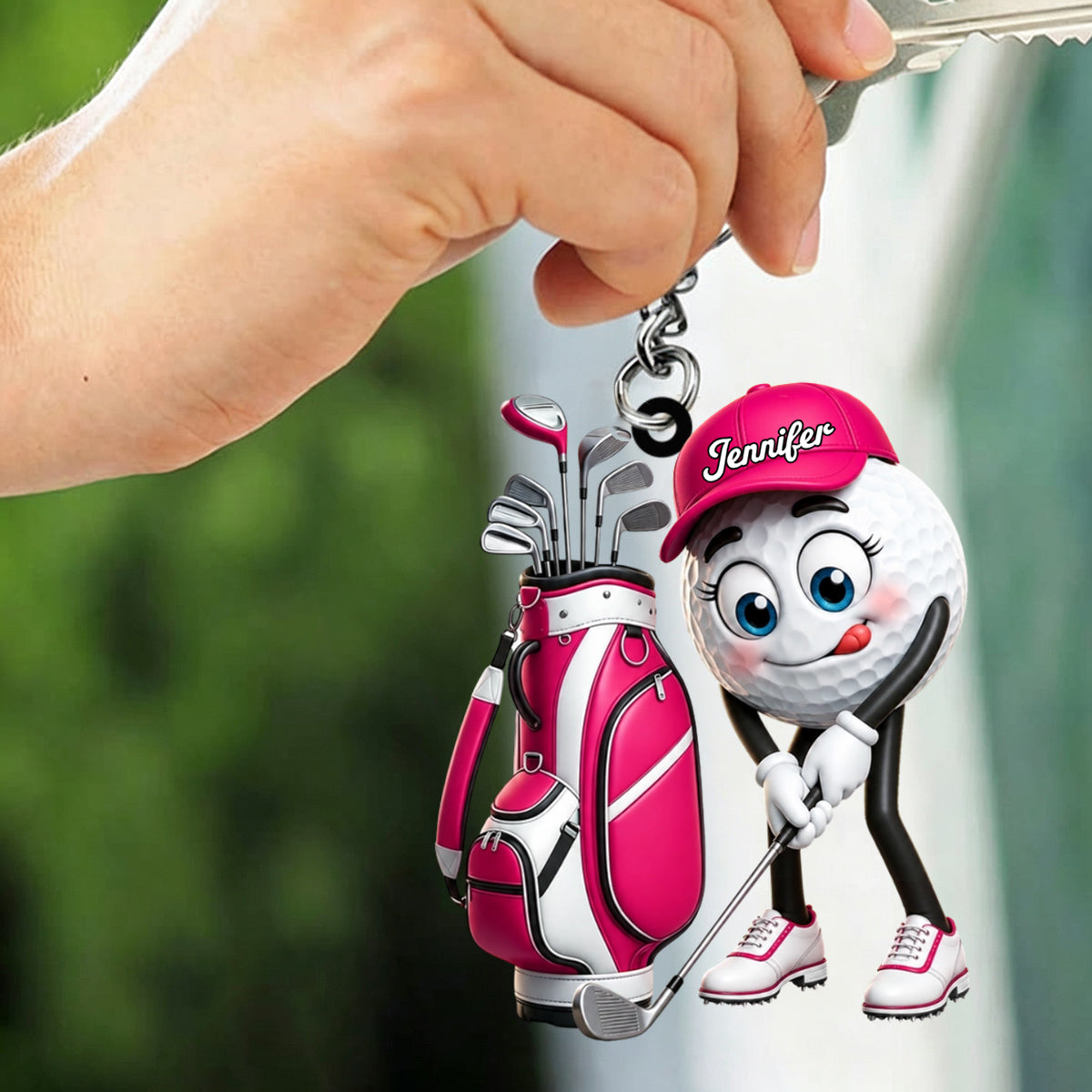 Pre‑swing Ready Stance Personalized Golf Ball Mascot Keychain Gift for Male & Female Golfer