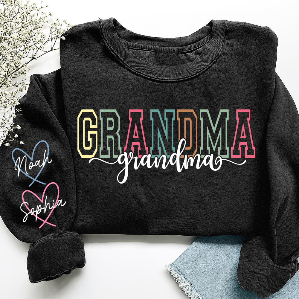 Personalized Grandma Name Sweatshirt, Warm Gift for Grandma And Grandchild