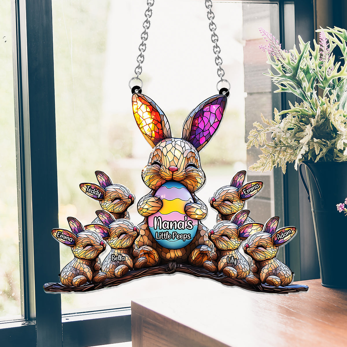 Easter's Day Decoration - Personalized Grandma Window Hanging Suncatcher Ornament