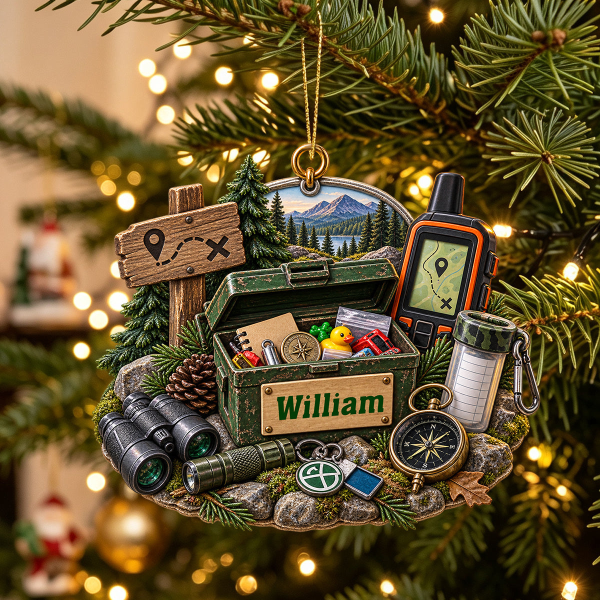 Personalized Geocaching Christmas Ornament Outdoor Adventure Decoration