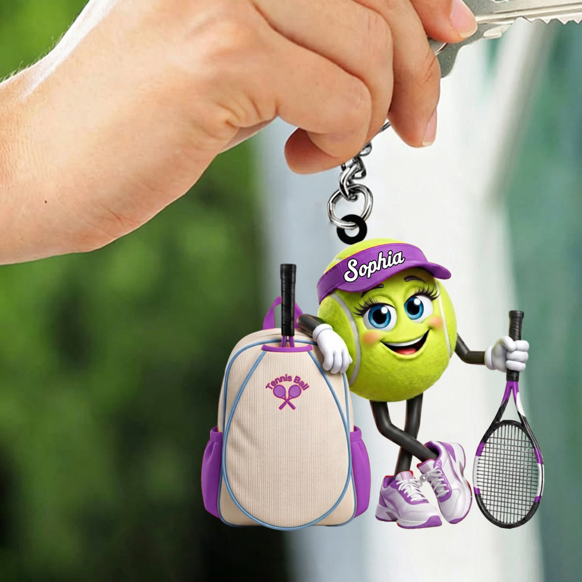 Tennis Racket & Tennis Backpack Design Keychain - Personalized Tennis Ball Mascot Keychain for Male & Female Tennis Player