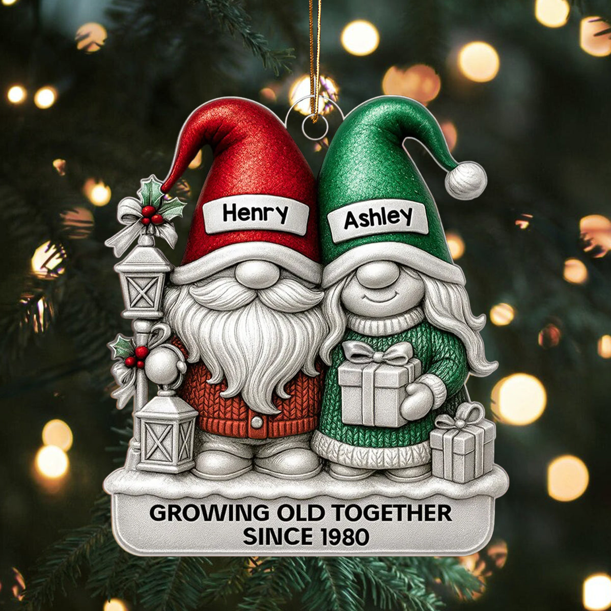 Couple Metallic Effect - Personalized Acrylic Ornament - Christmas Gift for Couple