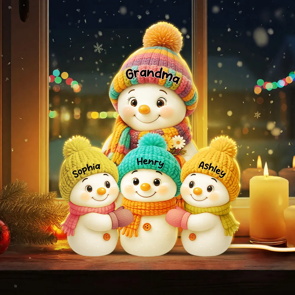 Snowman Grandma and Grandkids Personalized LED Light Box Christmas Gift for Family