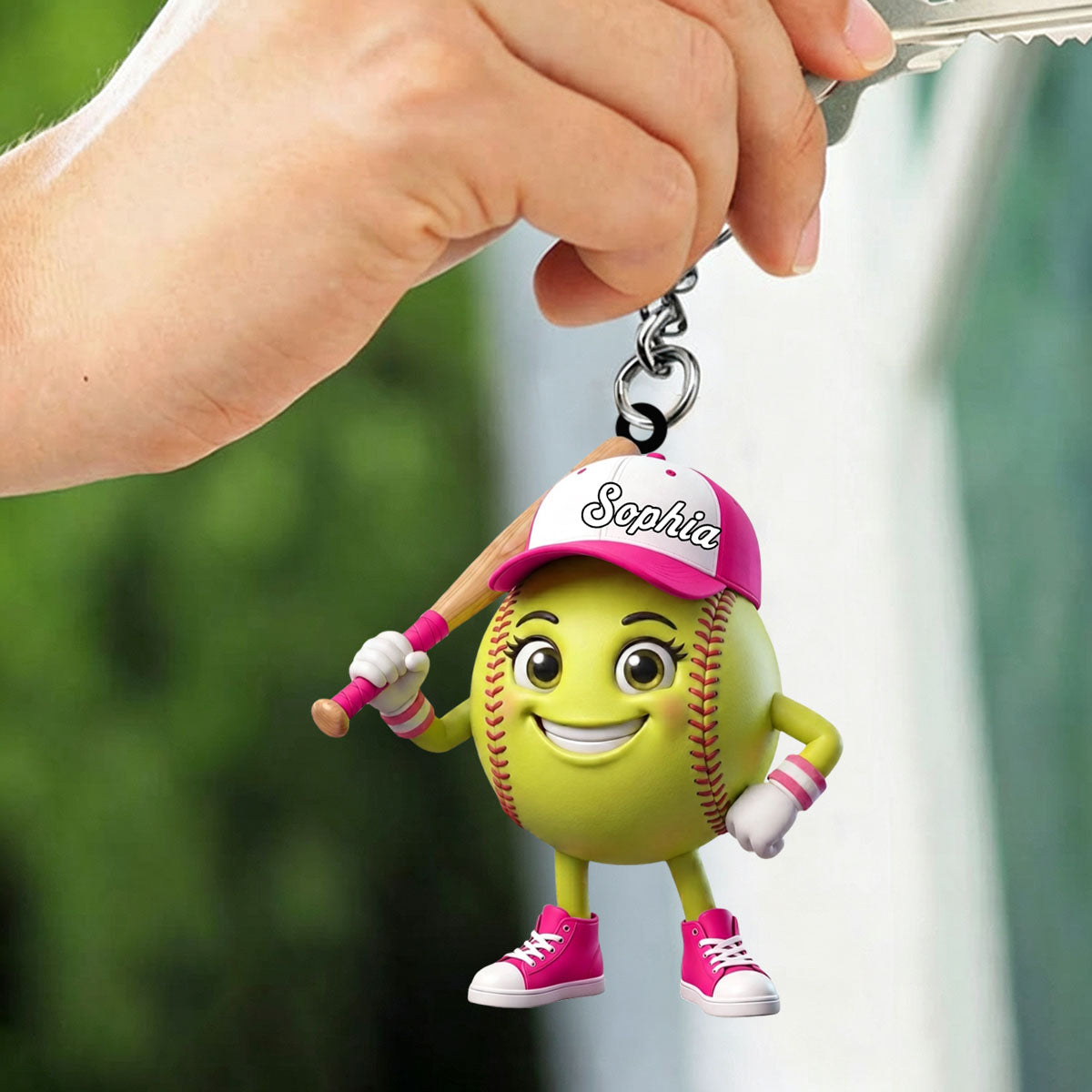 Baseball Softball Batter Keychain - Personalized Cool Baseball Softball Ball Mascot Keychain