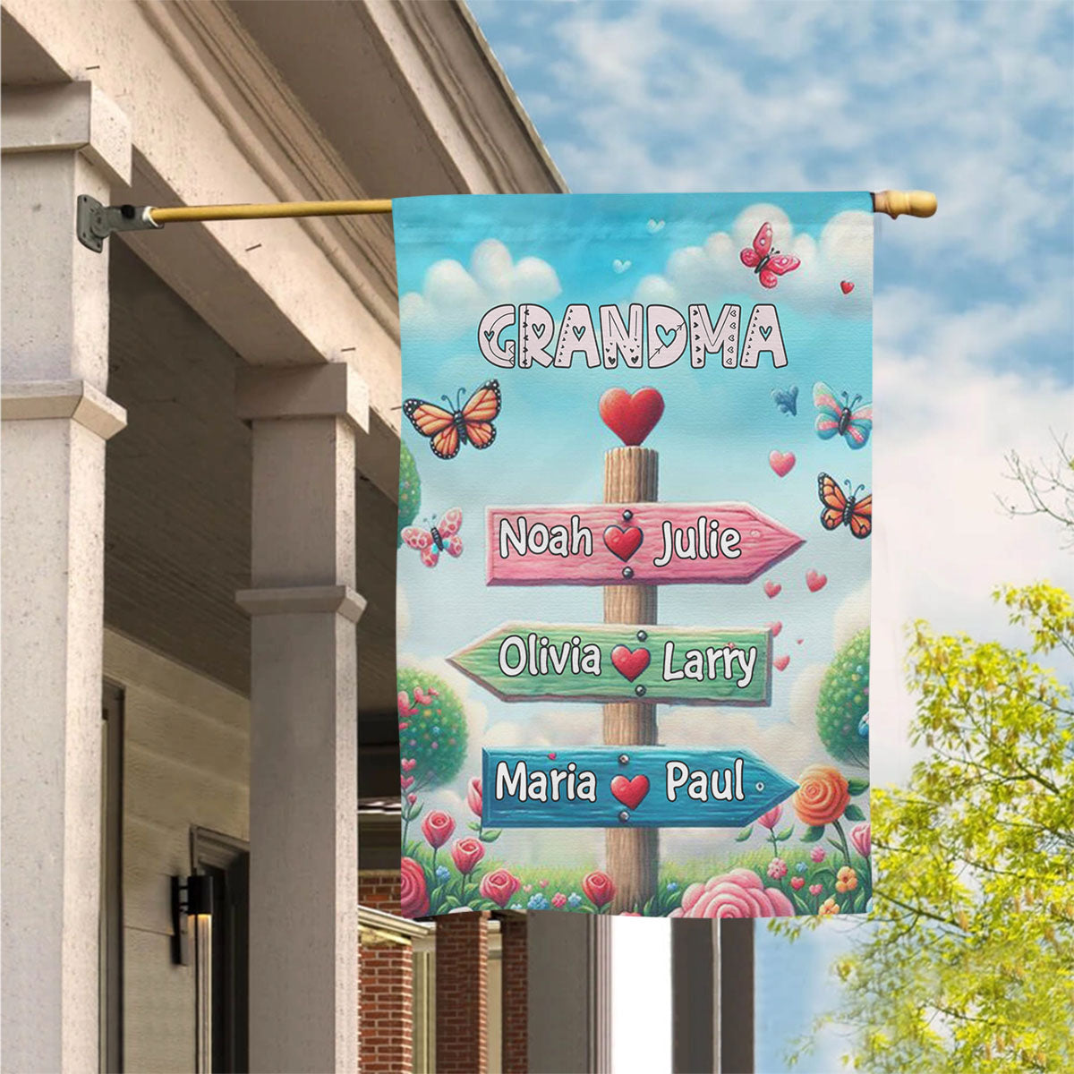 Grandma Butterfly Garden Signpost Personalized Flag