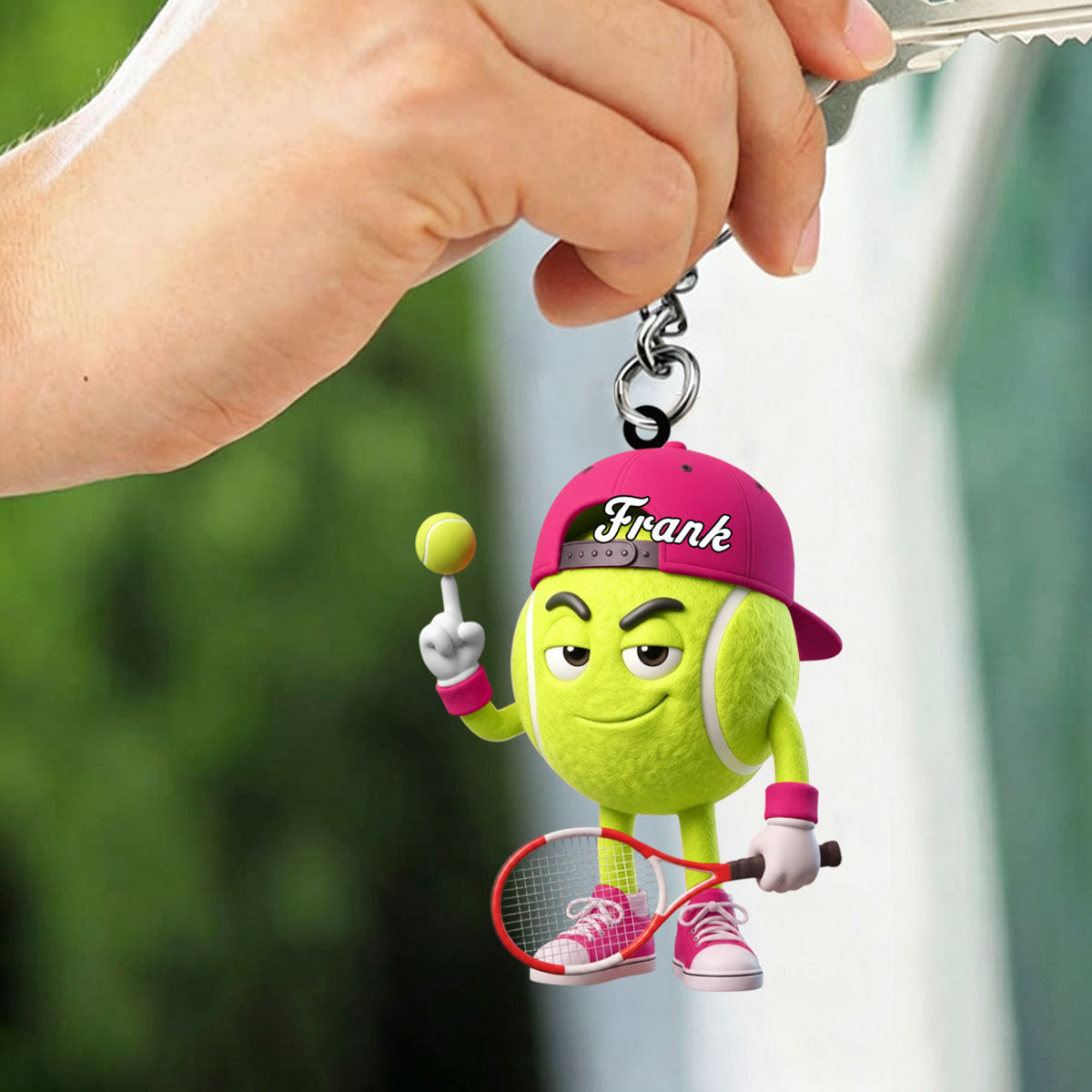 Balancing Ball On Finger Tennis Keychain Personalized Cool Tennis Ball Mascot Keychain