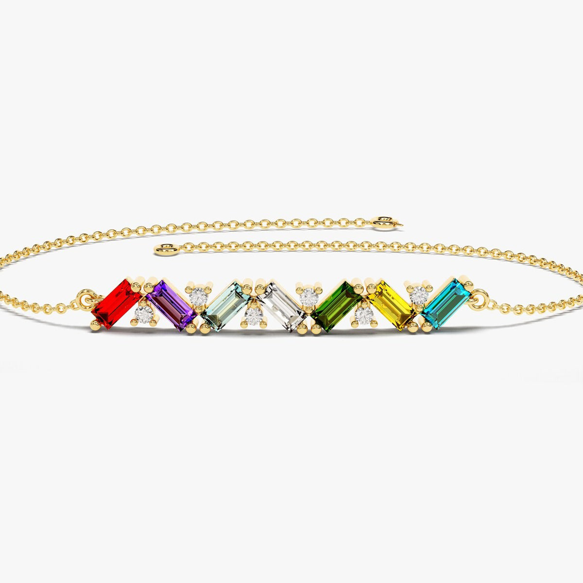 Personalized Baguette Cut Family Grandma Mom Birthstone Bracelet