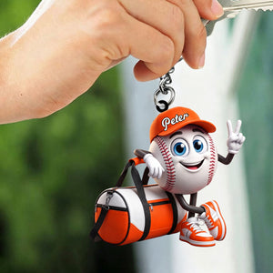 V-sign Baseball Softball Keychain - Personalized Cute Baseball Softball Ball Mascot Keychain