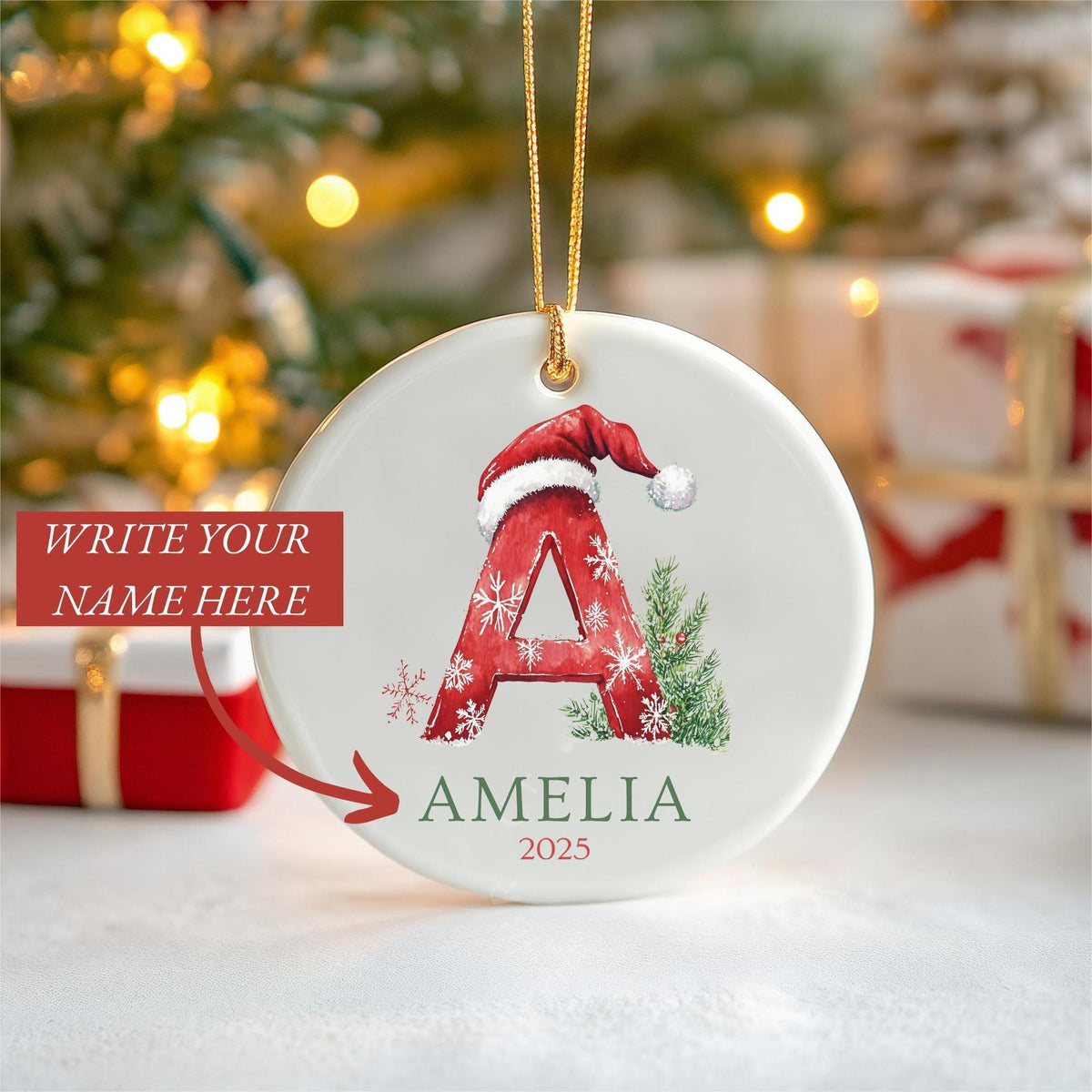 Personalized Family Letter Name Christmas Ceramic Ornament