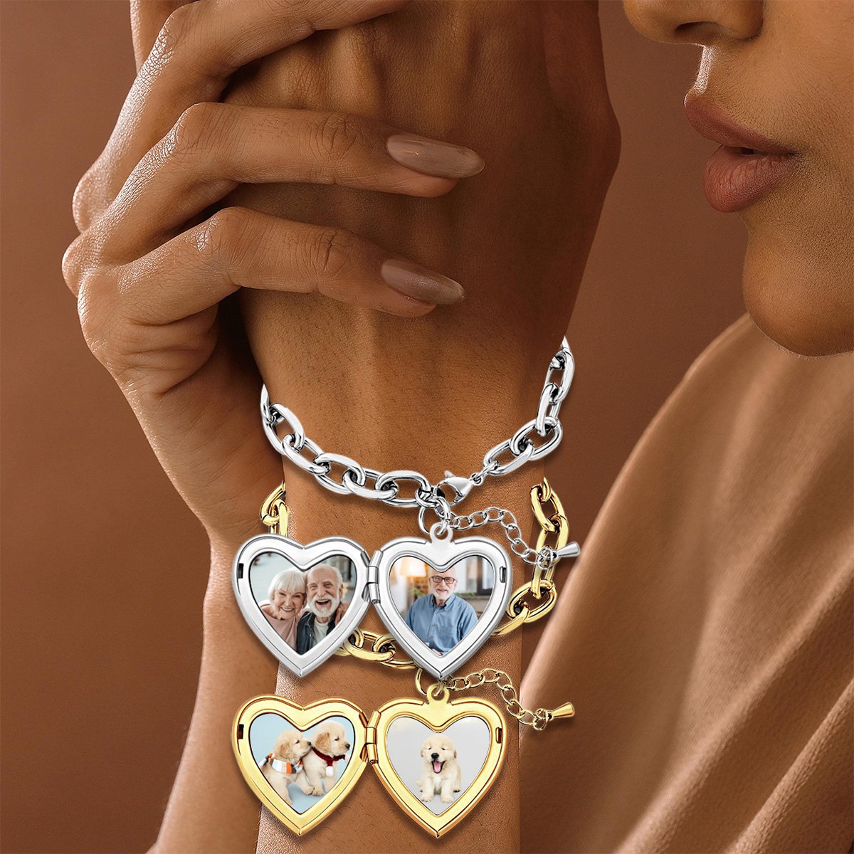 Personalized Heart Locket Vintage Adjustable Link Bracelet