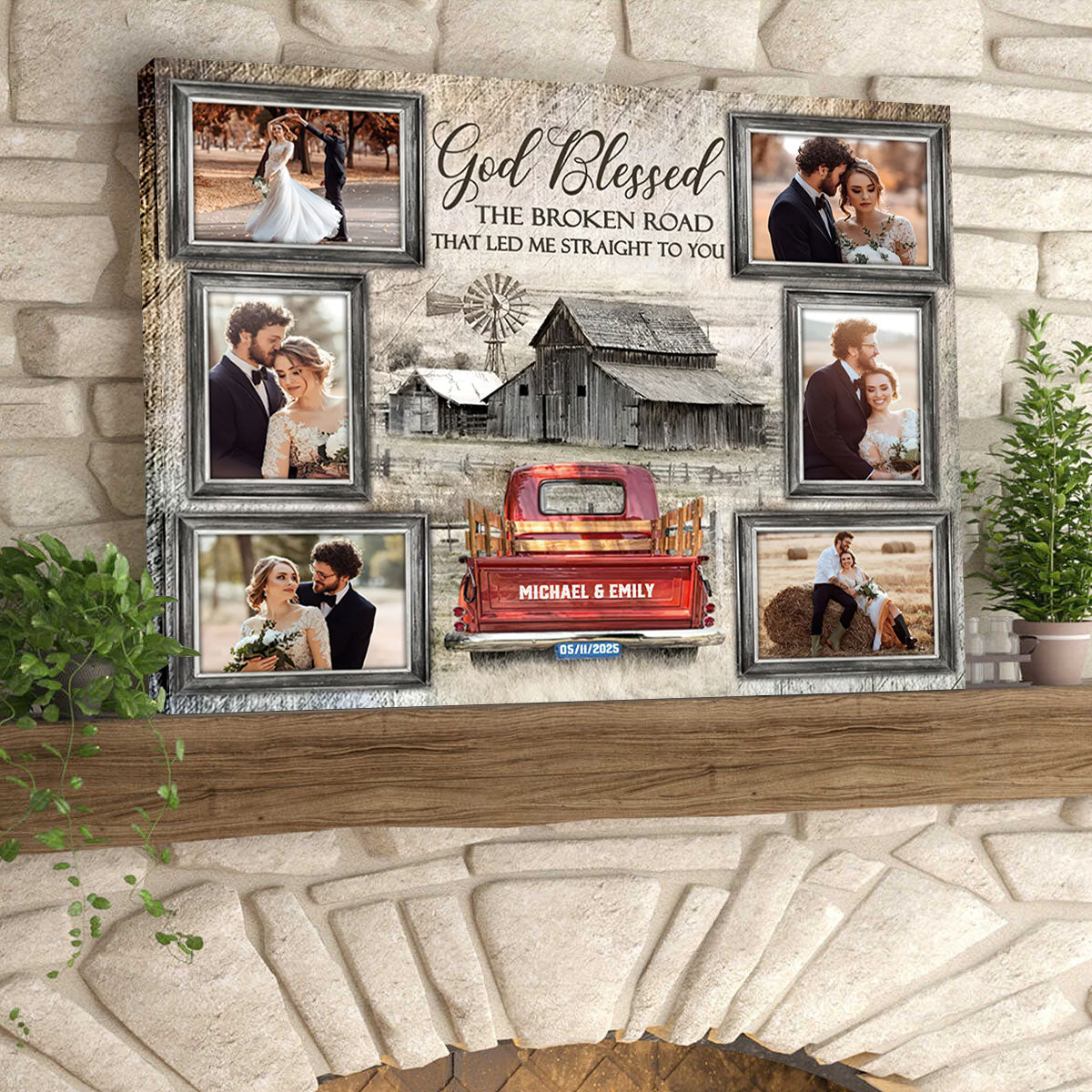 God Blessed Farmhouse Bar and Truck Photo Collage Wall Art Canvas Poster