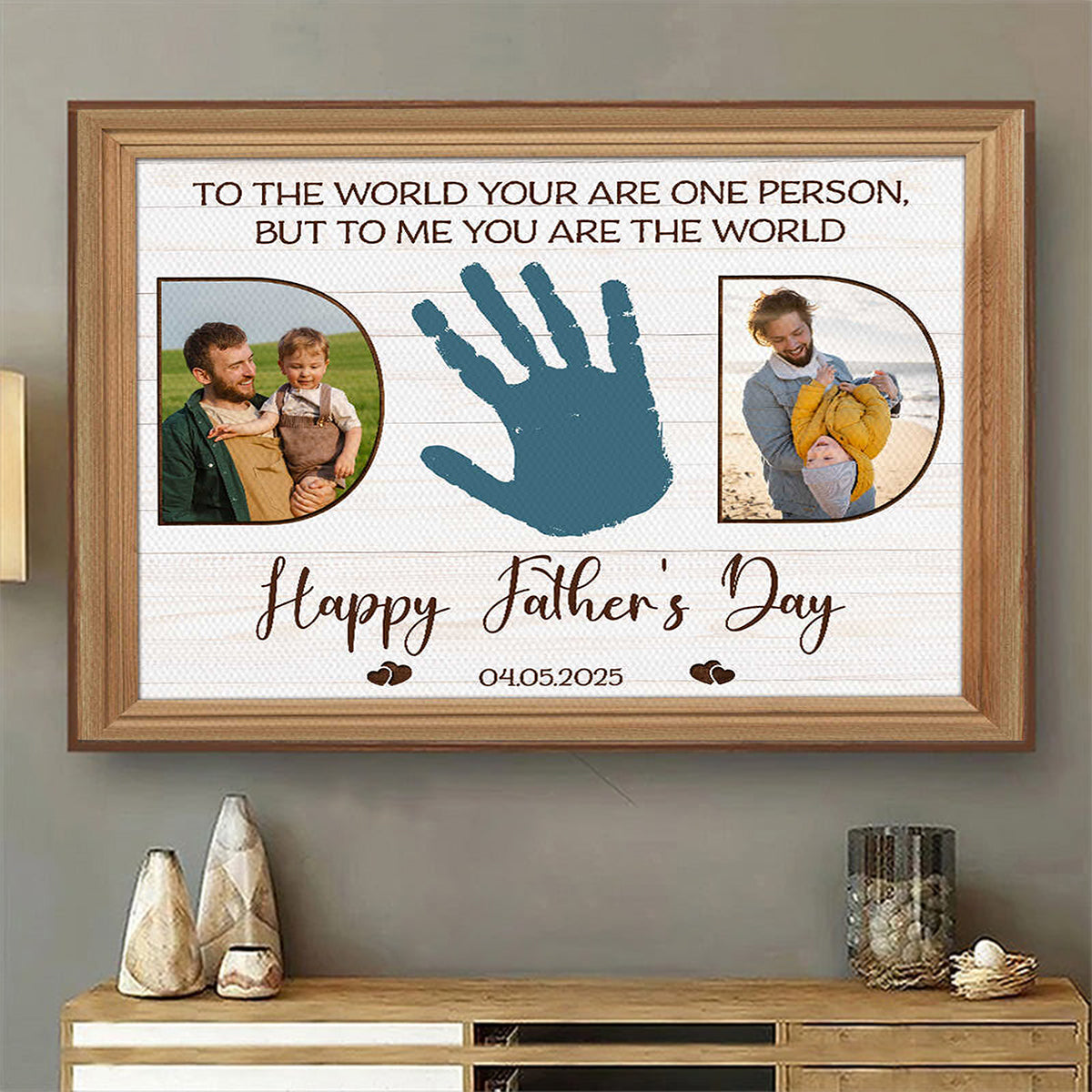 Personalized Father’s Day Handprint Canvas Poster,Custom Dad Photo Canvas