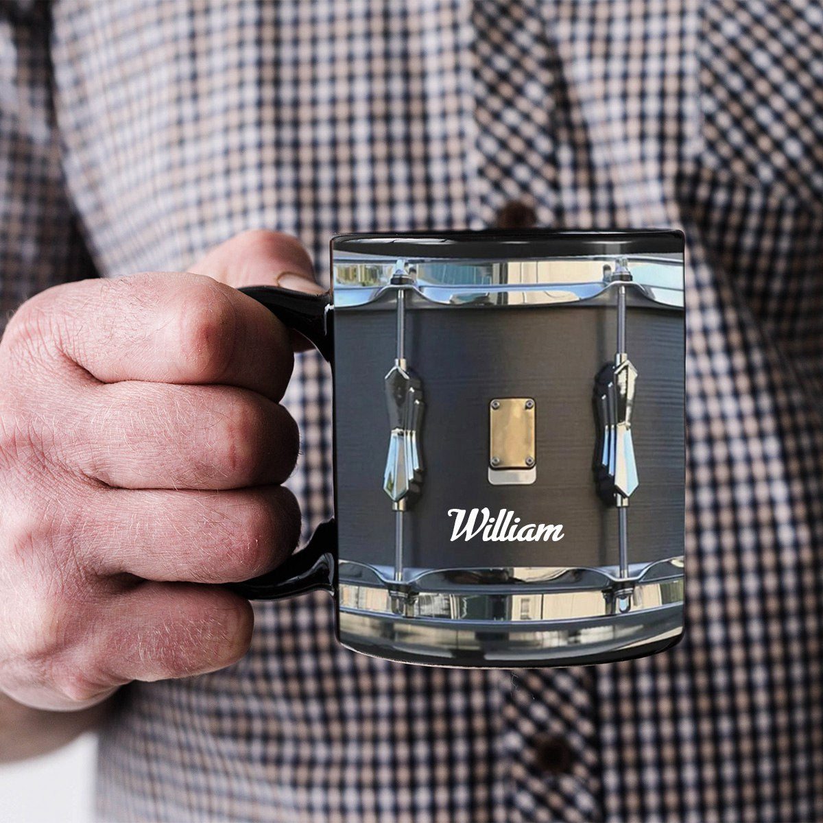 Personazlied black vintage drum cups fun drumming gifts, drummer gifts, drumming coffee cups