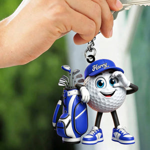 Funny Personalized Golf Ball Mascot Keychain Gift for Male & Female Golfer