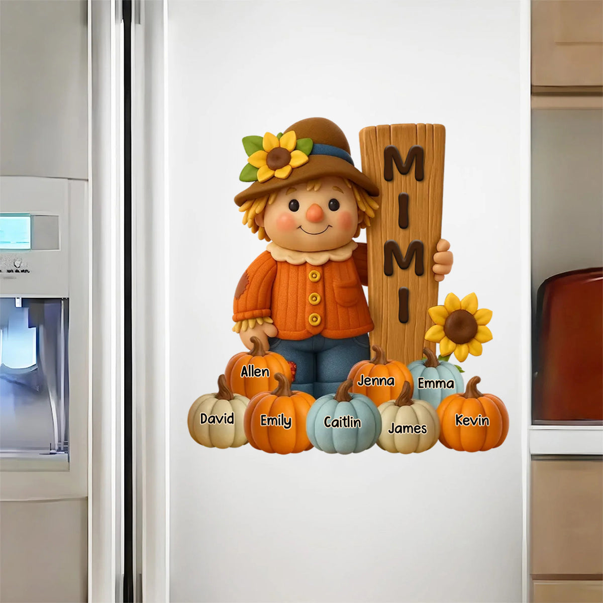 Grandma Scarecrow Standing Grandkids Pumpkins Personalized Decal