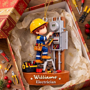Personalized Electrician Christmas Ornament – Custom Name Electrical Panel & Tool Design Keepsake | Gift For Electricians & Apprentices
