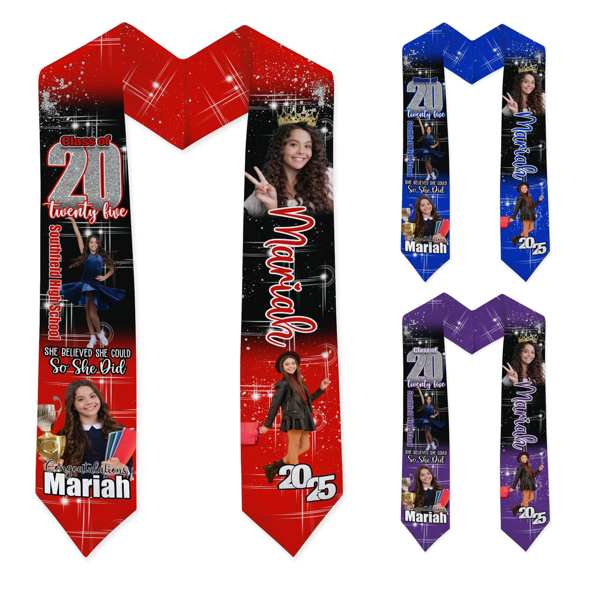 Personalized Graduation Sashes And Stoles-Custom Photo She Believed She Could Graduation Stoles