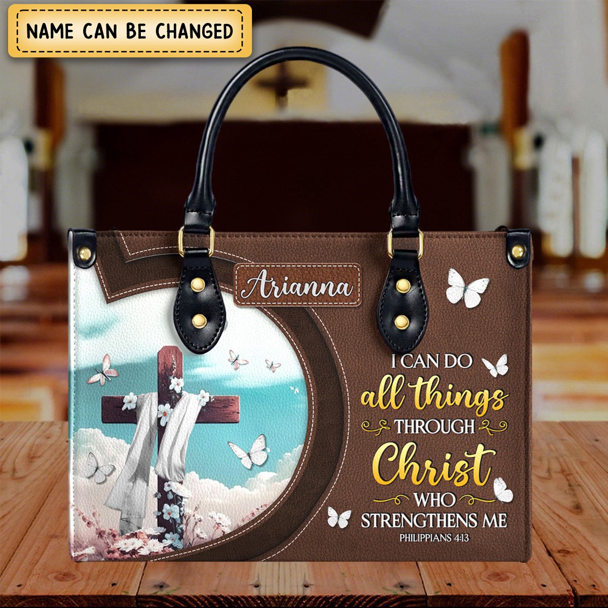 Personalized I Can Do All Things Through Christ-Bible Verse Leather Bag