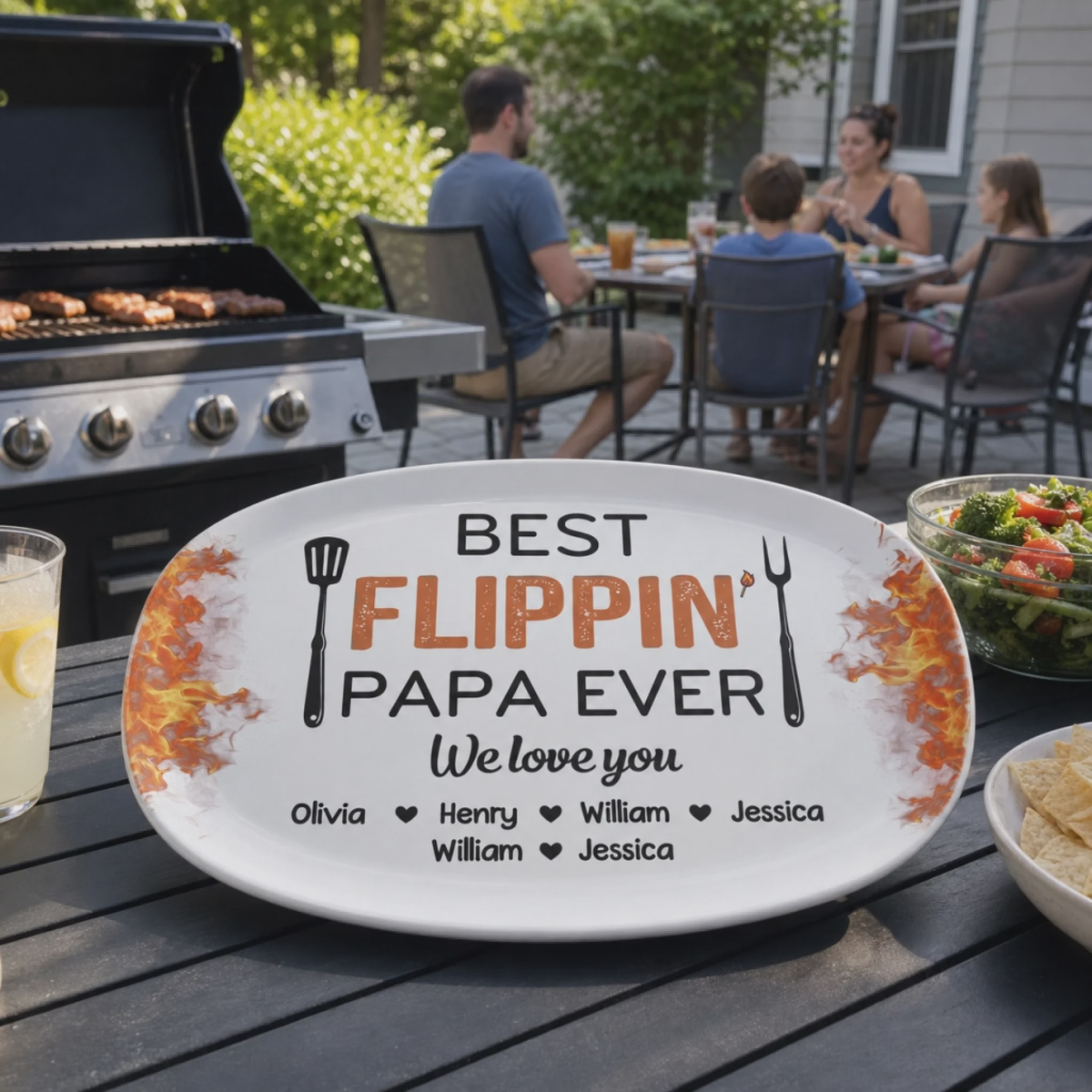 Father's Day Gift For Dad & Grandpa – Personalized "Best Flippin' Dad Ever" Family Platter