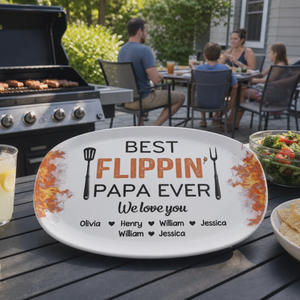 Father's Day Gift For Dad & Grandpa – Personalized "Best Flippin' Dad Ever" Family Platter