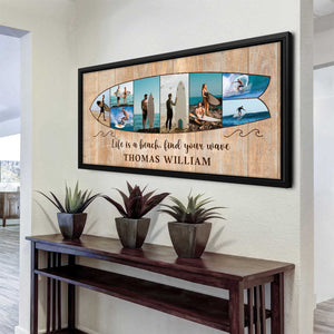 Personalized Surfboard Photo Canvas, Custom Surf Trip Pictures Collage, Surfer Gift, Summer Decor