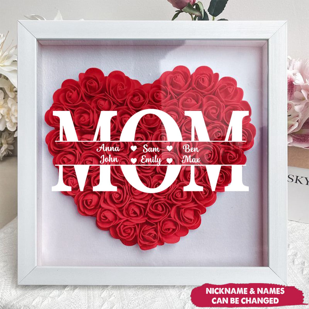 Personalized Mom Grandma Flower Shadow Box With Name