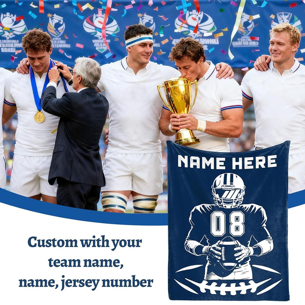 Personalized Football Blanket with Name Jersey Number Gifts for Football Lovers, Coaches, Fans