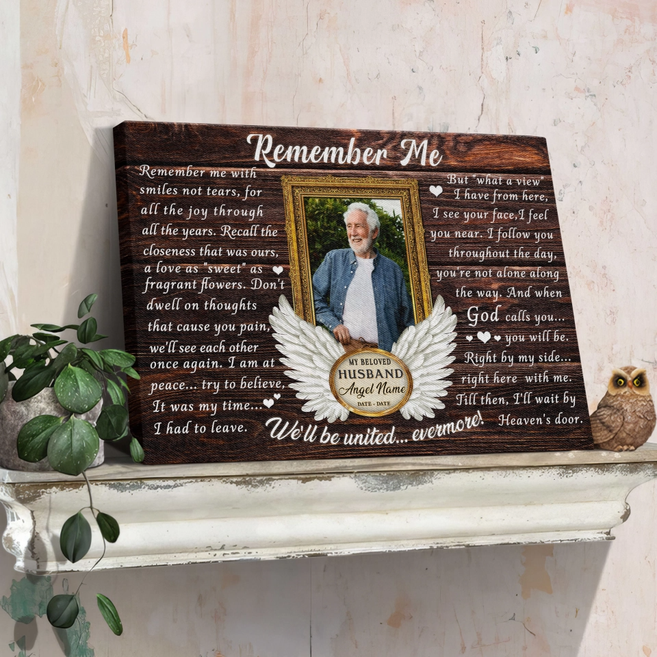 Personalized Canvas Prints, Custom Photo, Loss Of Husband, Angel Wings Remember Me Canvas