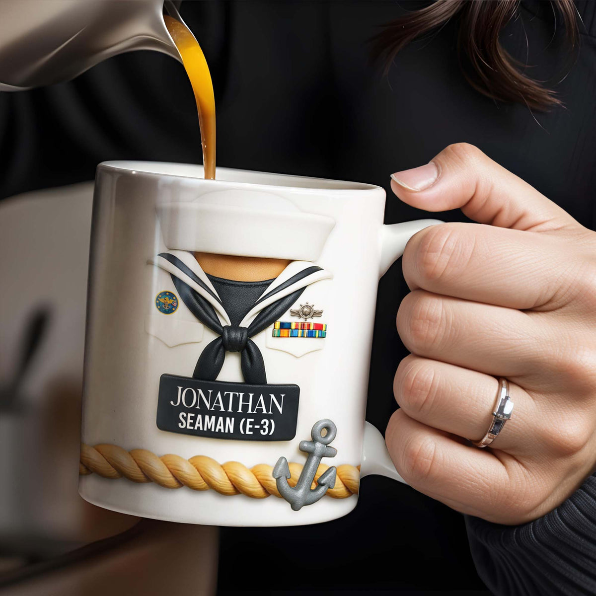 Celebrate Our Navy Heroes With Custom Navy Uniform And Anchor Design, Personalized Custom Coffee Mug