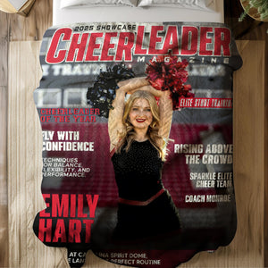 Personalized Cheerleader Magazine Cover Blanket, Custom Cheer Magazine Cover, Cheerleader Gift