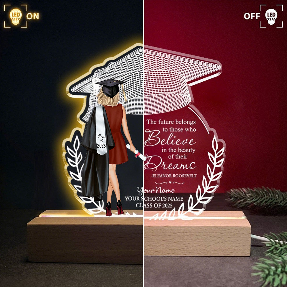 Personalized LED Light For Her Personalized Acrylic Plaque High School College Graduation Gift