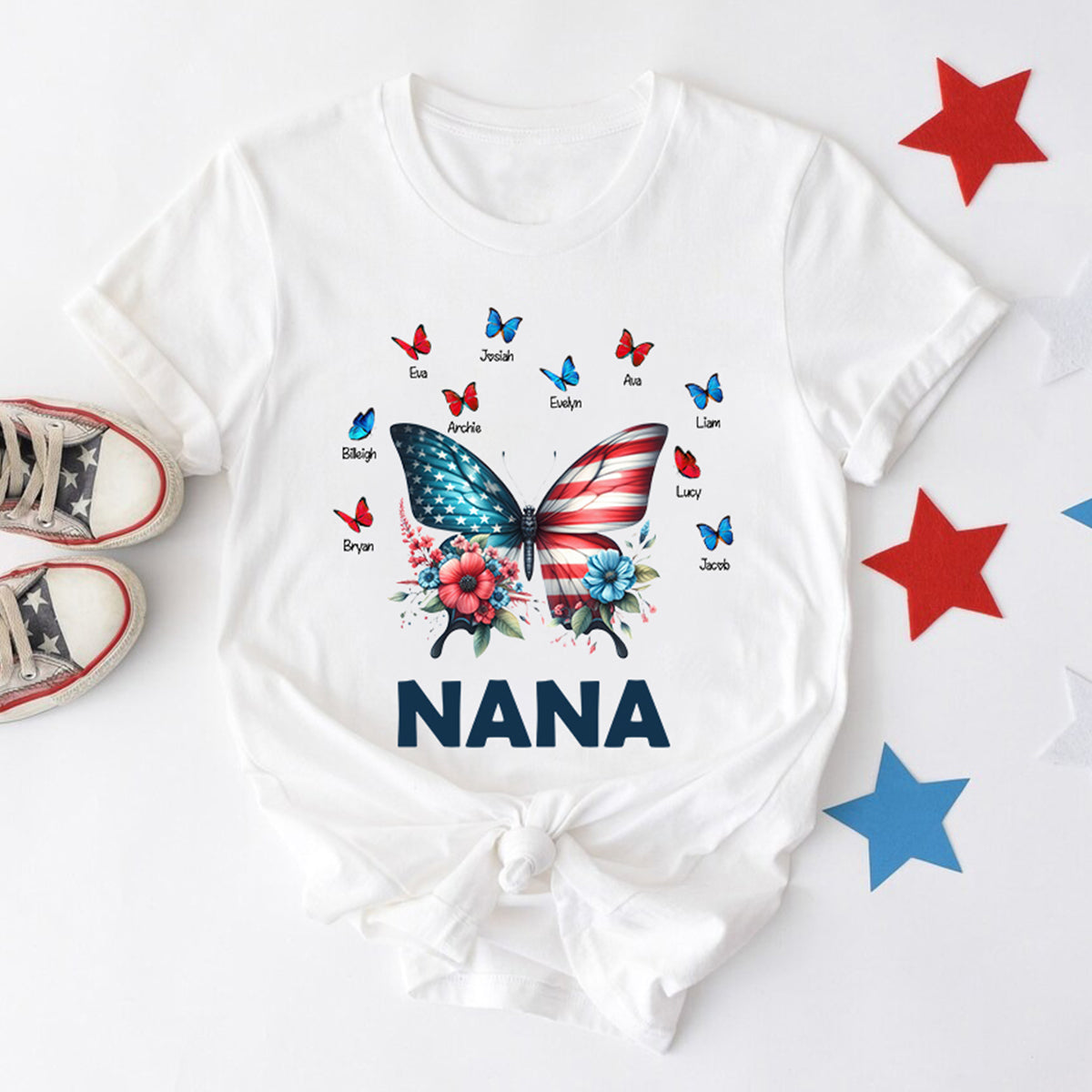 Personalized Grandma Mom Butterfly kids Independence Day T-shirt