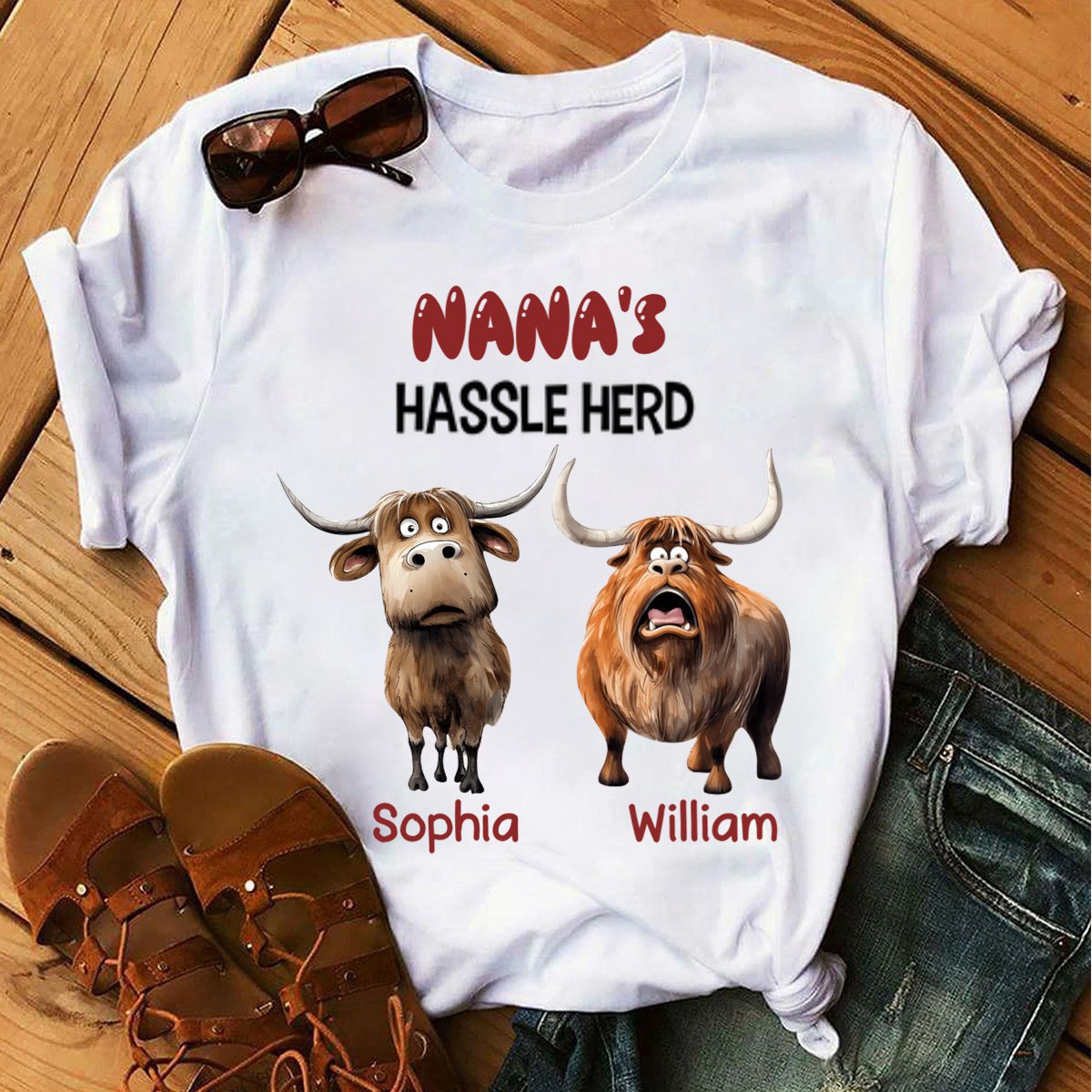 Personalized Gifts For Mom Pure Cotton T-shirt, Funny Highland Cow Hassle Herd