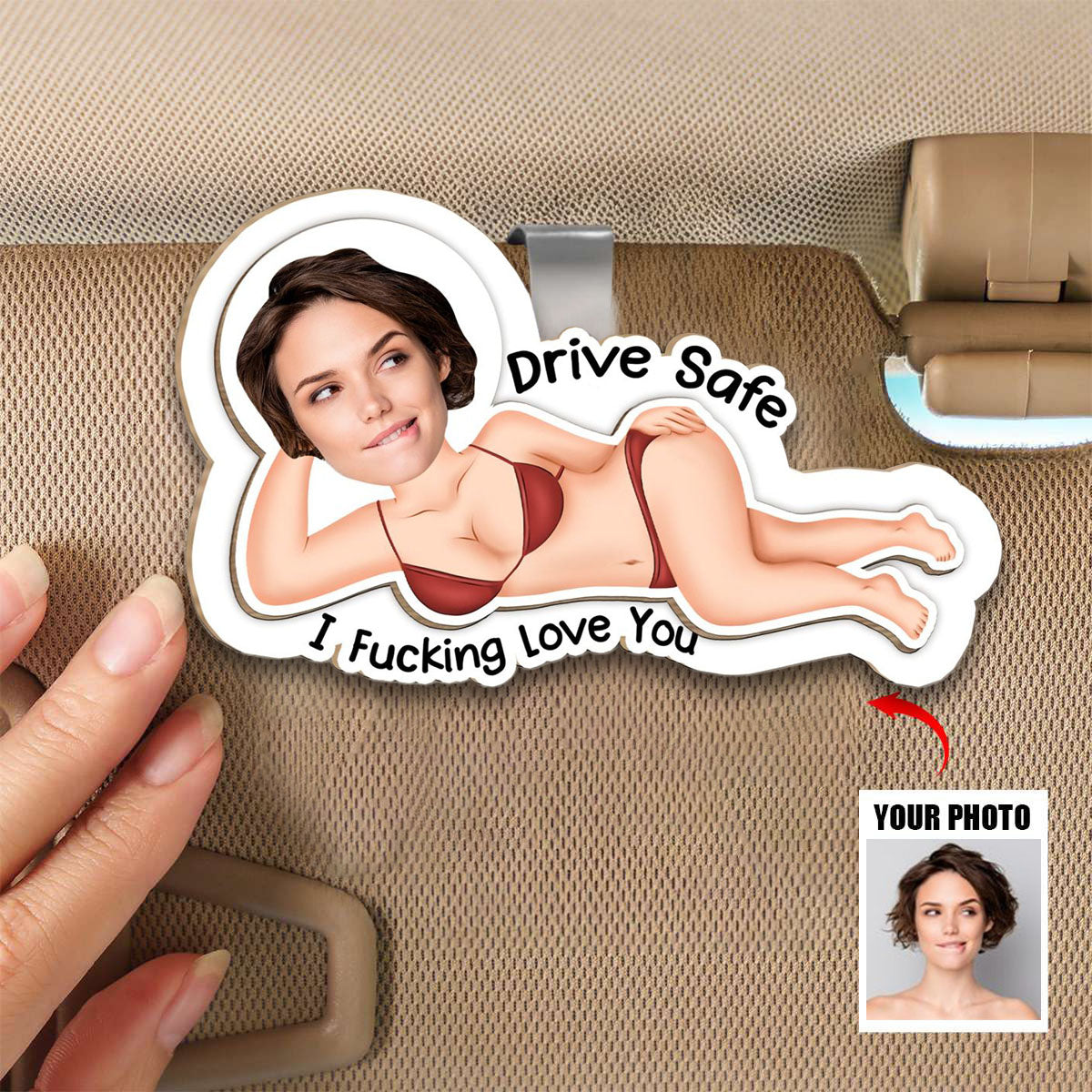 Drive Safe - Funny Gifts For Husband, Wife - Personalized Wooden Photo Car Visor Clip