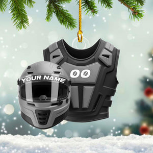 Custom Name Dirt Bike Helmet and Vest Personalized Motocross Christmas Ornament