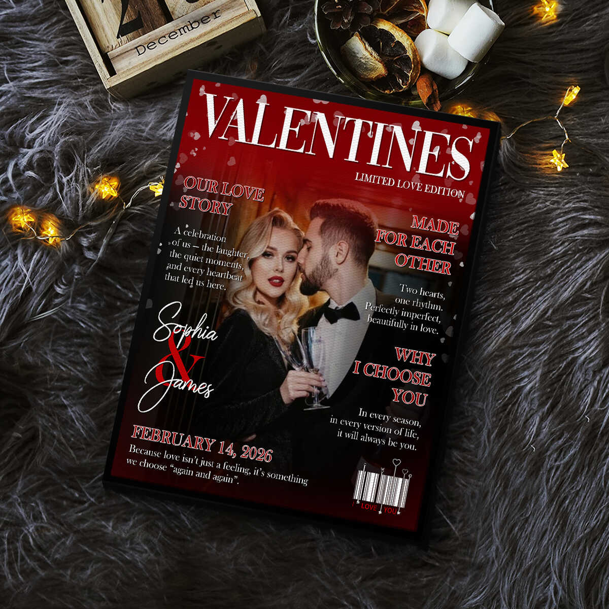 Valentine Magazine Cover, Personalized Love Story  Couple Canvas Poster, Romantic Couple Keepsake, Gift For Him and Her